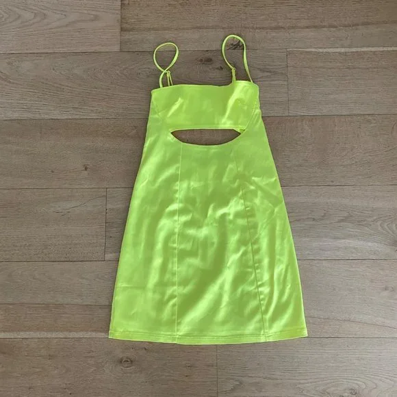 White Fox Boutique Cut Out Detail Mini Dress in Neon Yellow - Picture 2 of 7